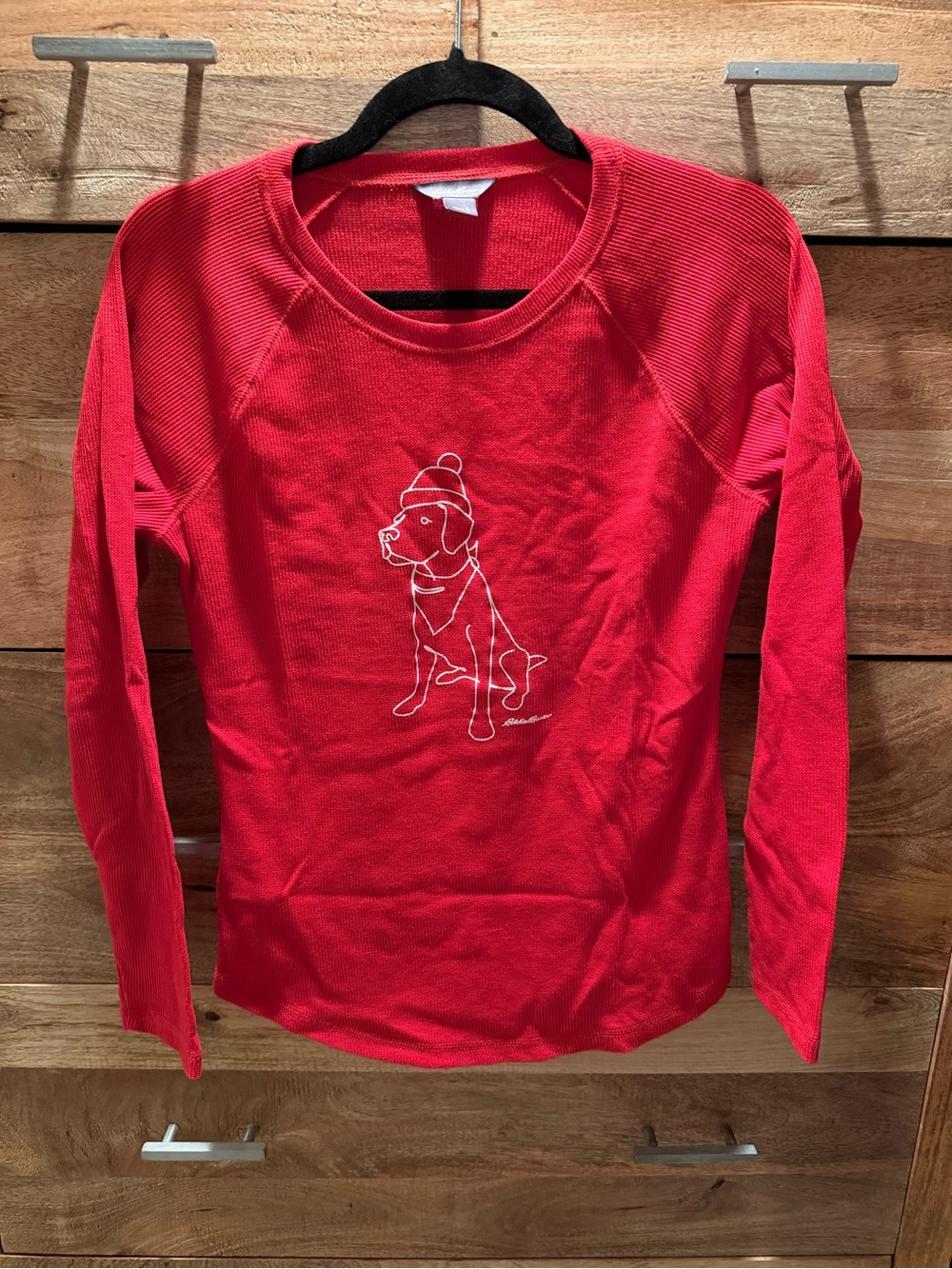 Eddie Bauer Red Long-Sleeve Tee with White Dog Outline